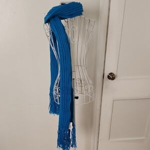 Blue Knit Scarf with Fringe
